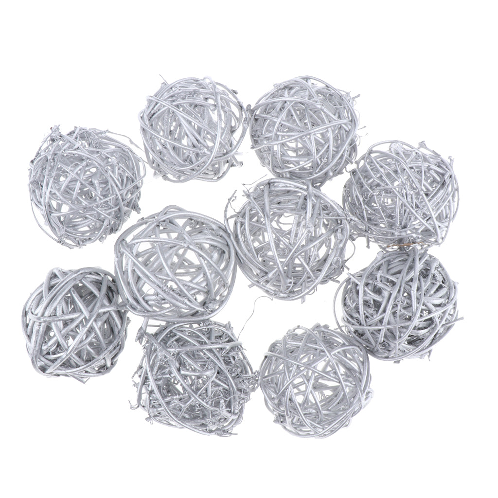 Maxbell 10pcs 5cm Natural Handmade Rattan Vine Ball DIY Ornaments Crafts  Silver