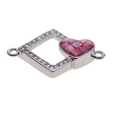 Maxbell 1Pcs Square Heart Connectors Jewelry Making Findings Charm Platinum + Red