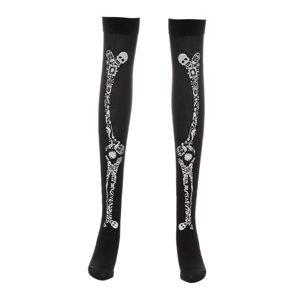 Maxbell Women Halloween Thigh High Long Stockings Over Knee Costume Skull Bones
