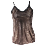 Maxbell Womens Fashion V-Neck Animal Printed Sequin Camisole Top with Lace Trim S