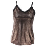 Maxbell Womens Fashion V-Neck Animal Printed Sequin Camisole Top with Lace Trim S