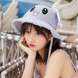 Maxbell Kids Cartoon Summer Beach Sun Visor Hat Jumping Rabbit Hat for Adults Gray