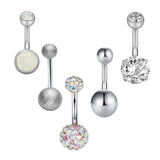 Maxbell 5 sets Steel Zircon Rhinestone Navel Ring piercing Jewelry  Silver