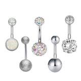 Maxbell 5 sets Steel Zircon Rhinestone Navel Ring piercing Jewelry  Silver