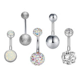 Maxbell 5 sets Steel Zircon Rhinestone Navel Ring piercing Jewelry  Silver