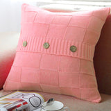 Maxbell 100% Cotton Cable Knit Button Throw Pillow Case 45x45cm Light Pink