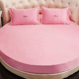 Maxbell Round Silk Cotton Mattress Cover Protector Bed Cover Sheet 200cm Light Pink