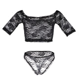 Maxbell Women Sexy Off Shoulder Crop Top Briefs Lingerie Set XXL