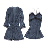 Maxbell 4pcs Womens Kimono Style Plush Robe Nightdress Non-Slip Nightwear Blue L