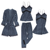 Maxbell 4pcs Womens Kimono Style Plush Robe Nightdress Non-Slip Nightwear Blue L