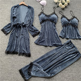 Maxbell 4pcs Womens Kimono Style Plush Robe Nightdress Non-Slip Nightwear Blue L