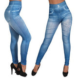 Maxbell Womens Denim Print Fake Jeans Seamless Full Length Leggings M