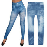 Maxbell Womens Denim Print Fake Jeans Seamless Full Length Leggings M