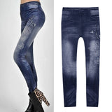 Maxbell Womens Fashion Denim Print Fake Jeans Seamless Full Length Leggings M