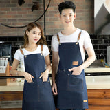 Maxbell Unisex Canvas Apron with Pockets Cafe Kitchen Cooking Painting Apron Bib Denim Blue