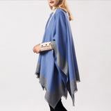 Maxbell Ladies Warm Shawl Wrap Open Front Poncho Cape Winter Cardigan Sweater Blue