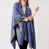 Maxbell Ladies Warm Shawl Wrap Open Front Poncho Cape Winter Cardigan Sweater Blue