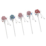 Maxbell Women's Metal Flower Tassel Hair Stick Rhinestone Chignon Pin Pink