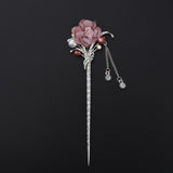 Maxbell Women's Metal Flower Tassel Hair Stick Rhinestone Chignon Pin Pink