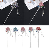 Maxbell Women's Metal Flower Tassel Hair Stick Rhinestone Chignon Pin Pink