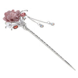 Maxbell Women's Metal Flower Tassel Hair Stick Rhinestone Chignon Pin Pink