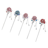 Maxbell Women's Metal Flower Tassel Hair Stick Rhinestone Chignon Pin Pink