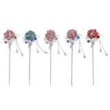 Maxbell Women's Metal Flower Tassel Hair Stick Rhinestone Chignon Pin Pink