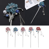 Maxbell Women's Metal Flower Tassel Hair Stick Rhinestone Chignon Pin Pink