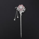 Maxbell Women's Metal Flower Tassel Hair Stick Rhinestone Chignon Pin Pink