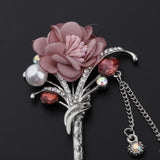 Maxbell Women's Metal Flower Tassel Hair Stick Rhinestone Chignon Pin Pink