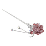 Maxbell Women's Metal Flower Tassel Hair Stick Rhinestone Chignon Pin Pink