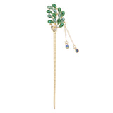 Maxbell Women Peacock Hair Pin Stick Tassel Crystal Rhinestone Hair Clasp Green