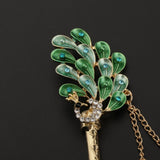 Maxbell Women Peacock Hair Pin Stick Tassel Crystal Rhinestone Hair Clasp Green