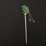 Maxbell Women Peacock Hair Pin Stick Tassel Crystal Rhinestone Hair Clasp Green