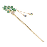 Maxbell Women Peacock Hair Pin Stick Tassel Crystal Rhinestone Hair Clasp Green