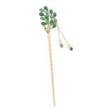 Maxbell Women Peacock Hair Pin Stick Tassel Crystal Rhinestone Hair Clasp Green