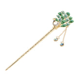 Maxbell Women Peacock Hair Pin Stick Tassel Crystal Rhinestone Hair Clasp Green