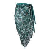 Maxbell Women Long Hip Scarf for Belly Dance Costume with Sequin Tassel Green S