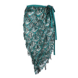 Maxbell Women Long Hip Scarf for Belly Dance Costume with Sequin Tassel Green S