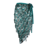 Maxbell Women Long Hip Scarf for Belly Dance Costume with Sequin Tassel Green S