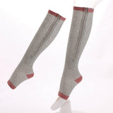 Compression Zip Up Socks Open-Toe Zipper Leg Support Knee Stocking Gray XXL