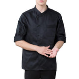 Maxbell 3/4 Sleeve Chef's Coat Jacket Kitchen Cook Coat Uniforms Unisex Black