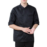 Maxbell 3/4 Sleeve Chef's Coat Jacket Kitchen Cook Coat Uniforms Unisex Black