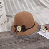 Maxbell Womens Wide Brim Flower Hat Straw Summer Hats Sun Beach Floppy Hat Brown