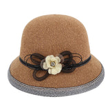 Maxbell Womens Wide Brim Flower Hat Straw Summer Hats Sun Beach Floppy Hat Brown