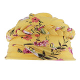 Maxbell Women Muslim Floral Cancer Chemo Hat Turban Cap Hair Loss Wrap Cap Yellow