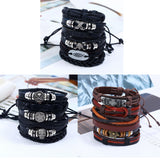 Maxbell 6 Pieces Leather Bracelet Braided Wristband Mens Punk Jewelry Skull Black 1