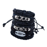 Maxbell 6 Pieces Leather Bracelet Braided Wristband Mens Punk Jewelry Skull Black 1