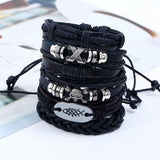 Maxbell 6 Pieces Leather Bracelet Braided Wristband Mens Punk Jewelry Skull Black 1