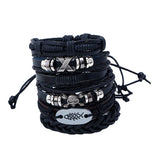 Maxbell 6 Pieces Leather Bracelet Braided Wristband Mens Punk Jewelry Skull Black 1